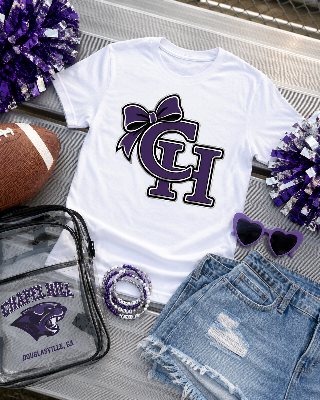 Chapel Hill CH Bow Shirt | Girls’ School Spirit Tee | Bella + Canvas Unisex Jersey Short-Sleeve T-Shirt