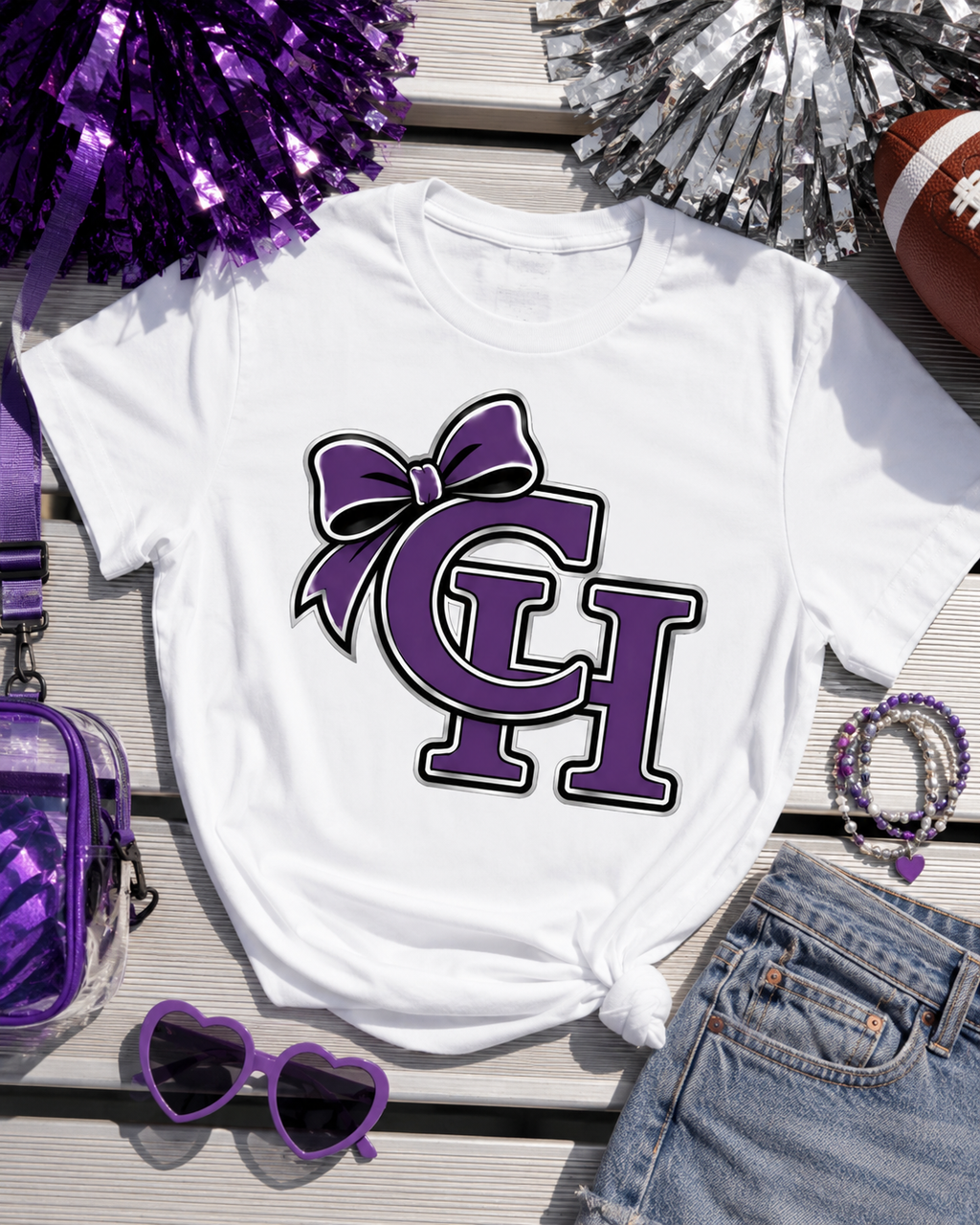 Chapel Hill CH Bow Shirt | Girls’ School Spirit Tee | Bella + Canvas Unisex Jersey Short-Sleeve T-Shirt