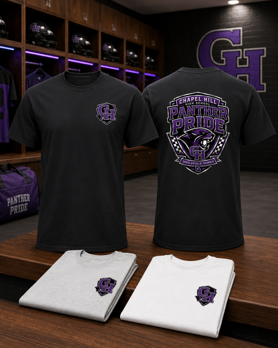 Chapel Hill Panther Pride Front & Back Shirt | CH Spirit Tee | Gildan Mens Softstyle Tee