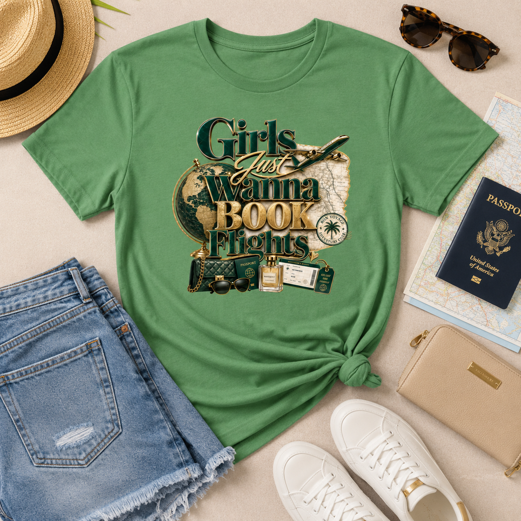 Girls Just Wanna Book Flights Travel T-Shirt | Bella + Canvas