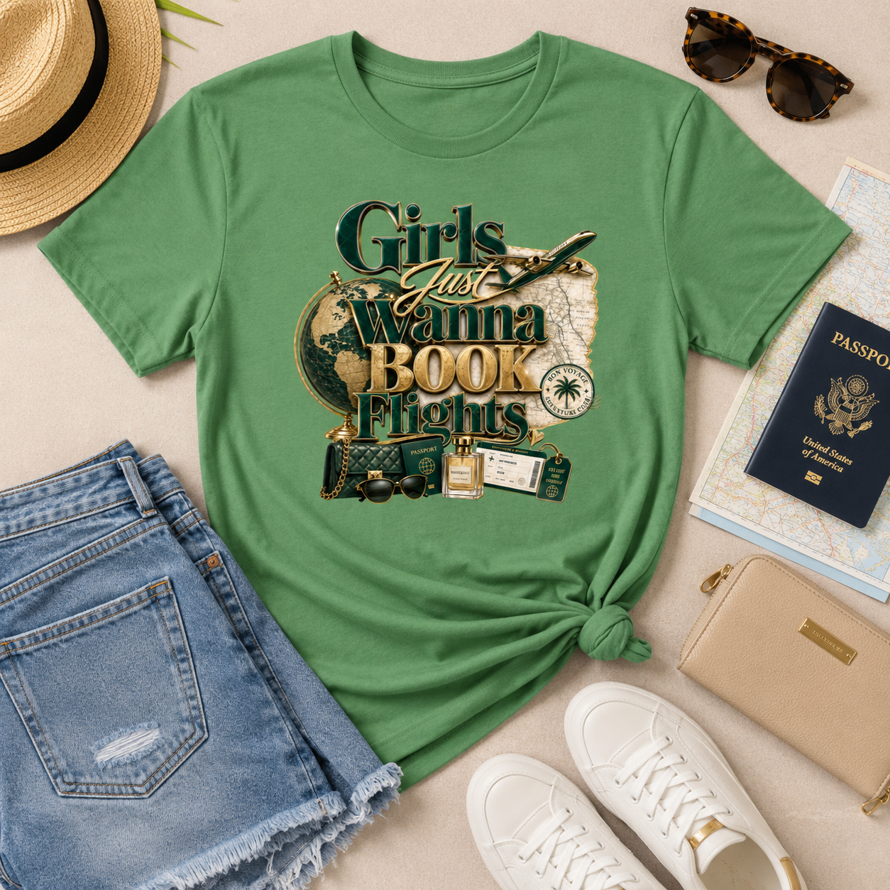 Girls Just Wanna Book Flights Travel T-Shirt | Bella + Canvas