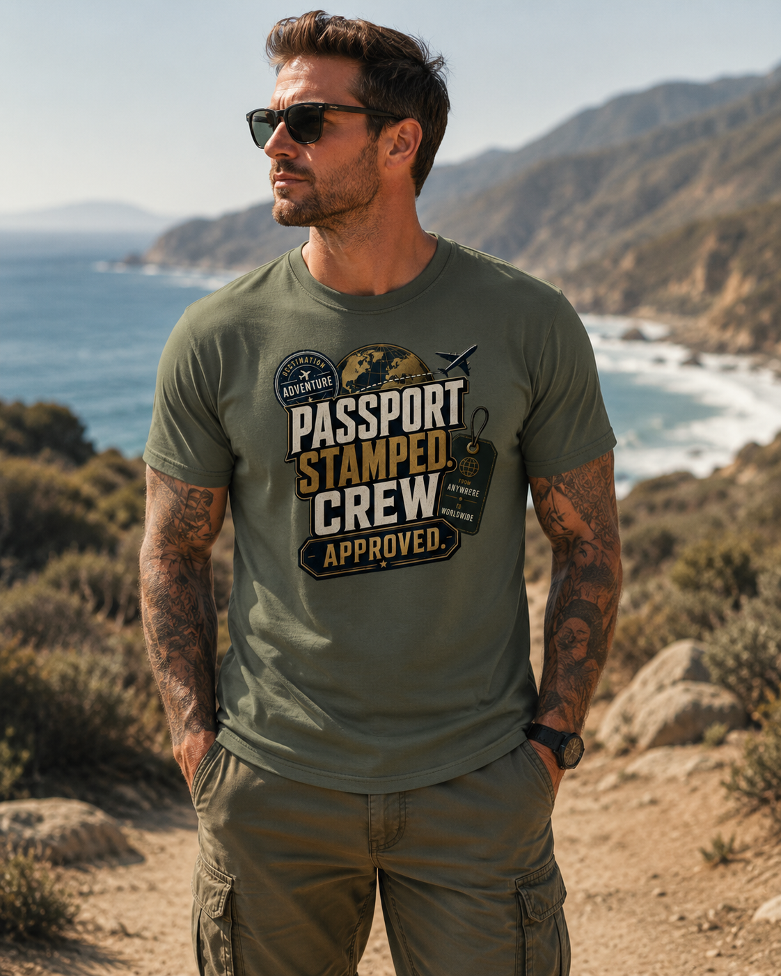 Passport Stamped Crew Men’s Travel T-Shirt | Gildan Softstyle