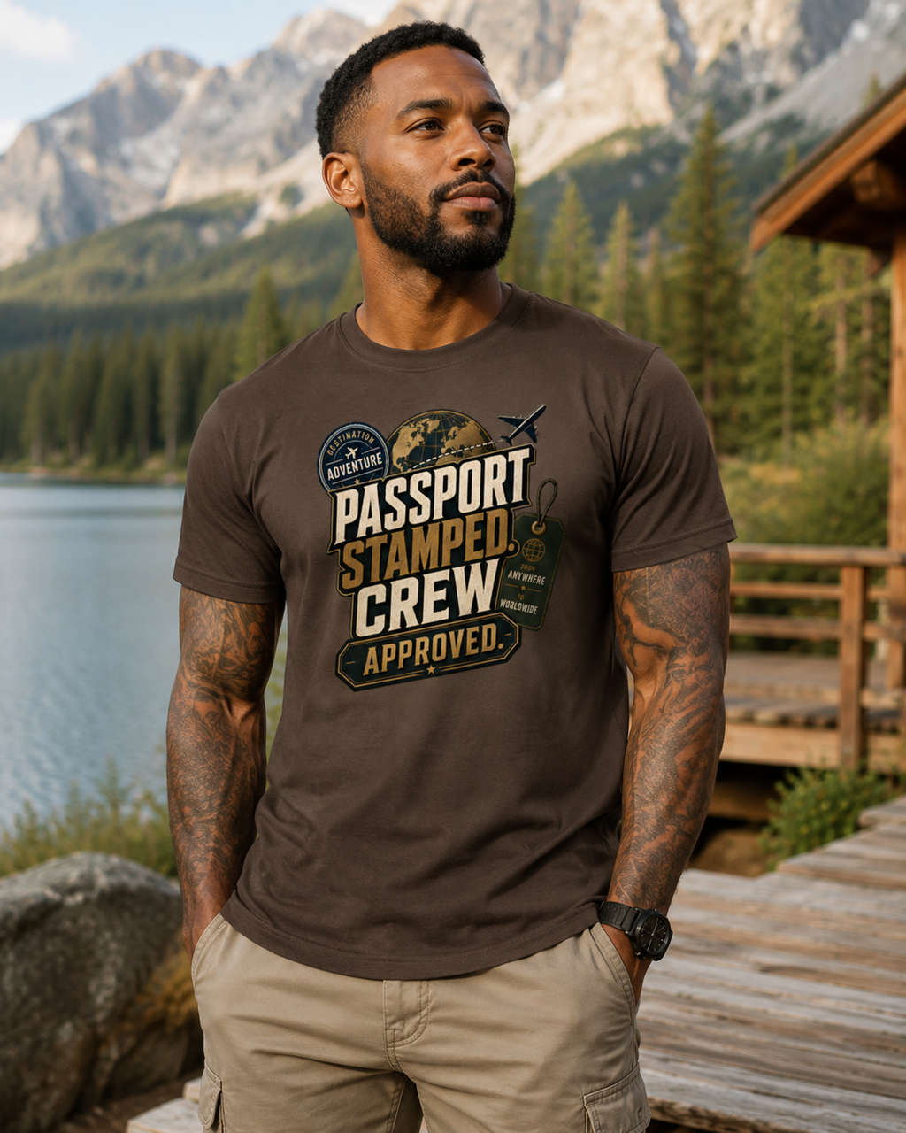 Passport Stamped Crew Men’s Travel T-Shirt | Gildan Softstyle
