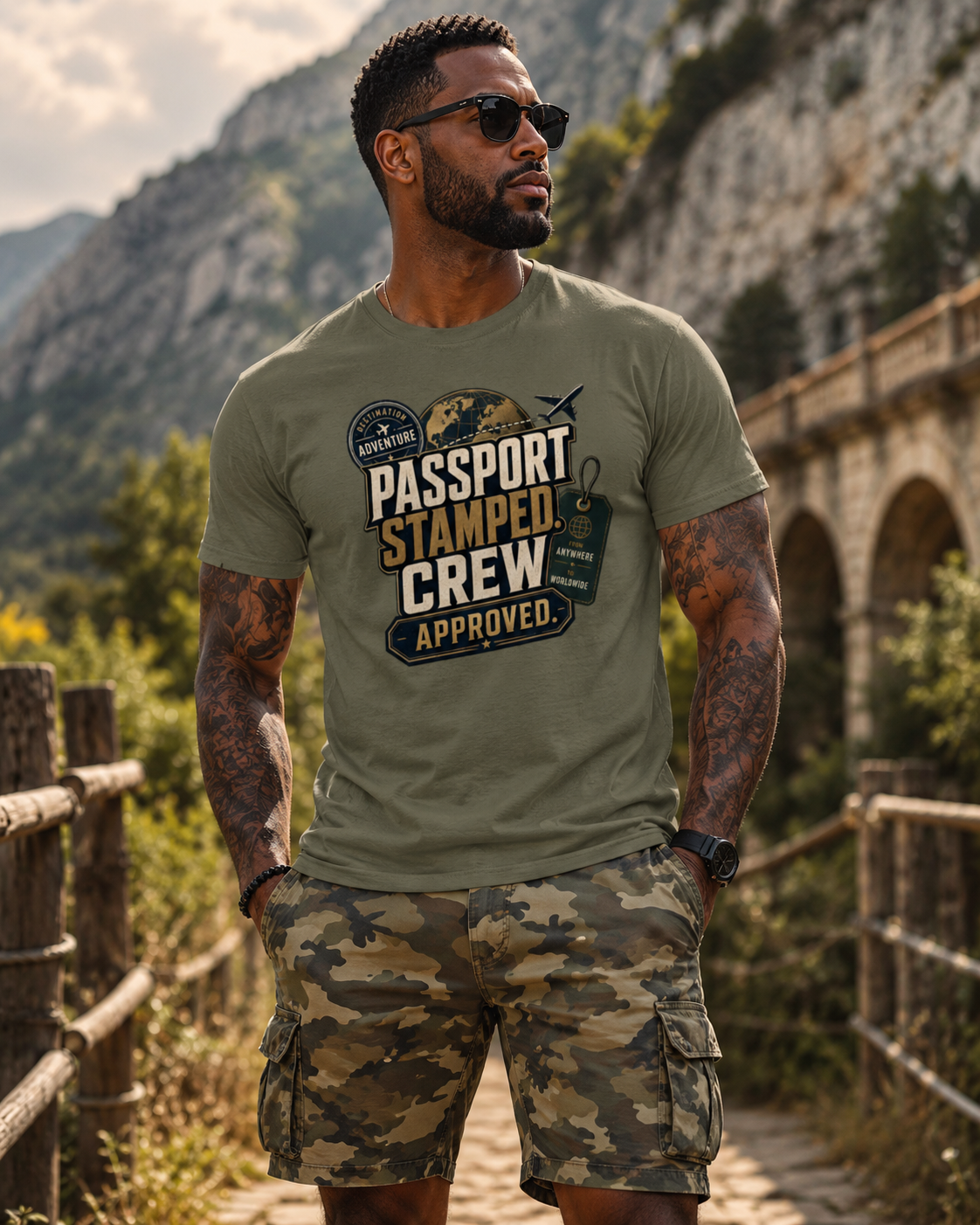 Passport Stamped Crew Men’s Travel T-Shirt | Gildan Softstyle