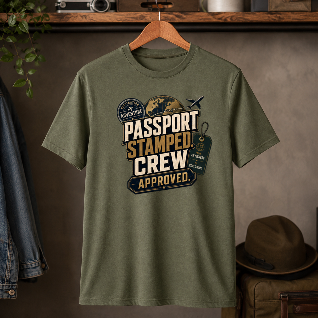 Passport Stamped Crew Men’s Travel T-Shirt | Gildan Softstyle