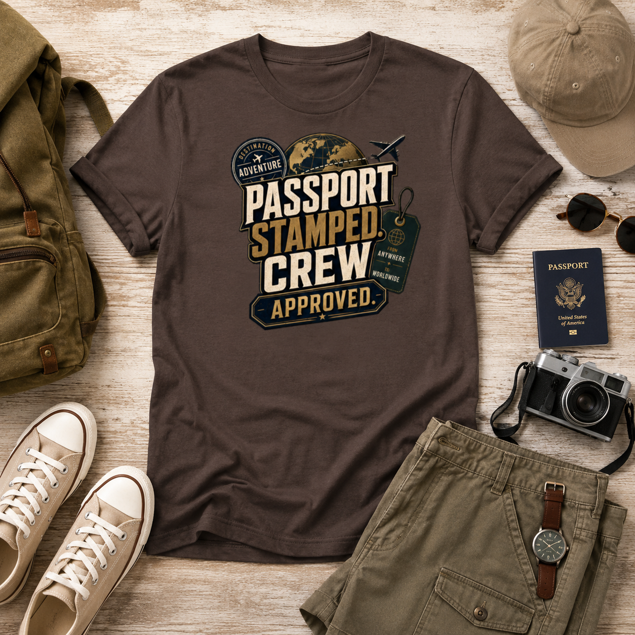 Passport Stamped Crew Men’s Travel T-Shirt | Gildan Softstyle