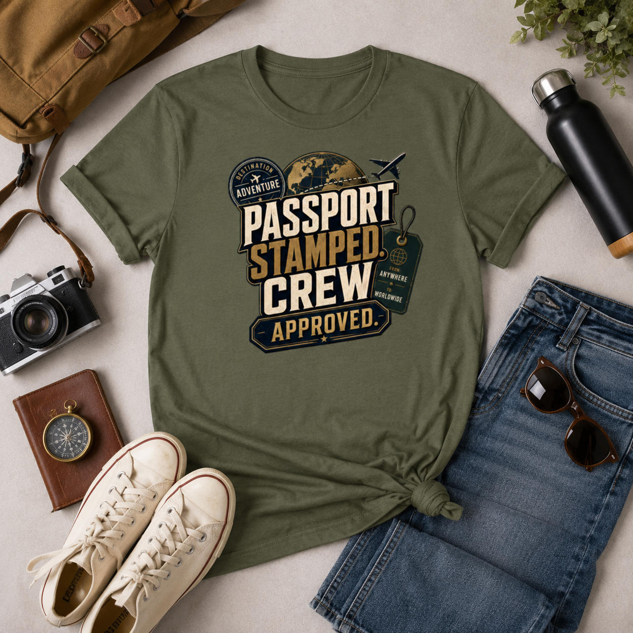 Passport Stamped Crew Men’s Travel T-Shirt | Gildan Softstyle