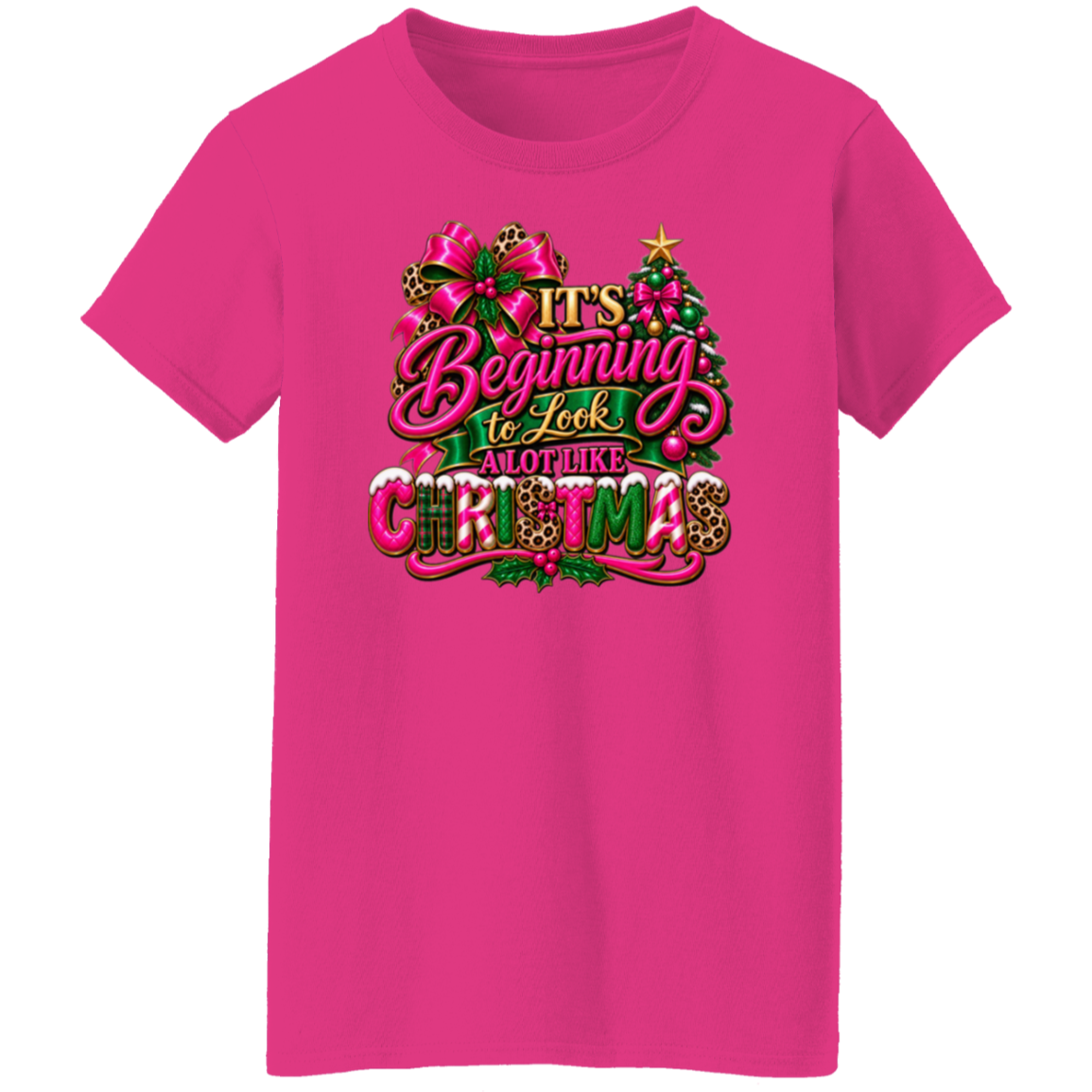 Heliconia ladies tee with It’s Beginning to Look a Lot Like Christmas design