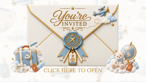 Baby on Board interactive baby shower invitation closed envelope with Click Here to Open