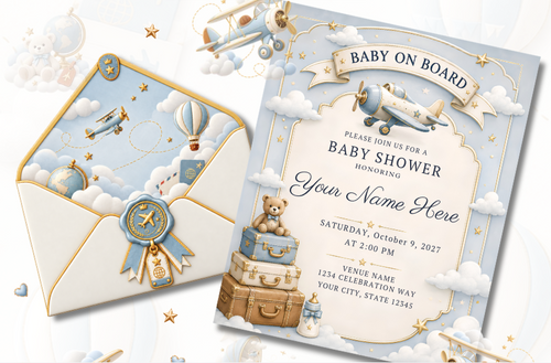 Baby on Board interactive baby shower invitation showing opened envelope and editable invitation