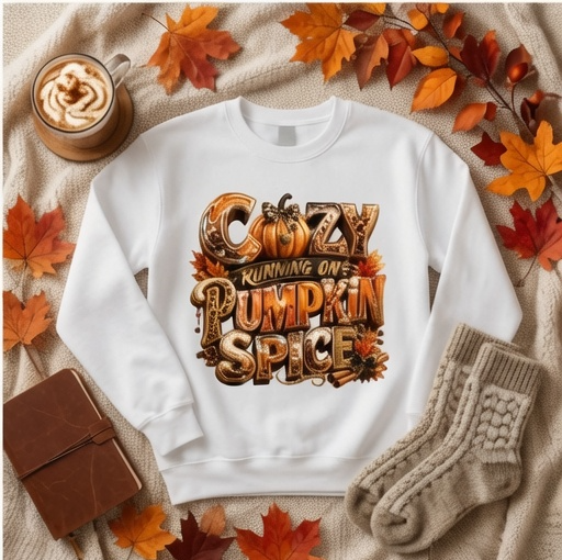 Cozy Running on Pumpkin Spice Fall Crewneck Sweatshirt | Comfort Colors Garment-Dyed Adult Crewneck Sweatshirt