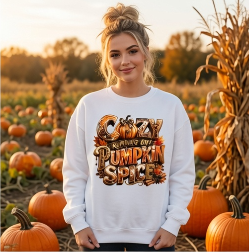 Cozy Running on Pumpkin Spice Fall Crewneck Sweatshirt | Comfort Colors Garment-Dyed Adult Crewneck Sweatshirt