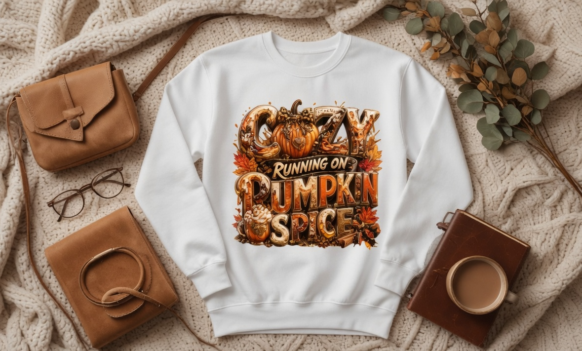 Cozy Running on Pumpkin Spice Comfort Colors Fall Crewneck Sweatshirt | Comfort Colors Garment-Dyed Adult Crewneck Sweatshirt
