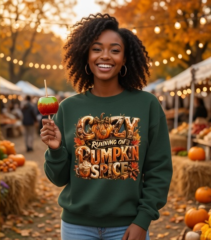 Cozy Running on Pumpkin Spice Comfort Colors Fall Crewneck Sweatshirt | Comfort Colors Garment-Dyed Adult Crewneck Sweatshirt