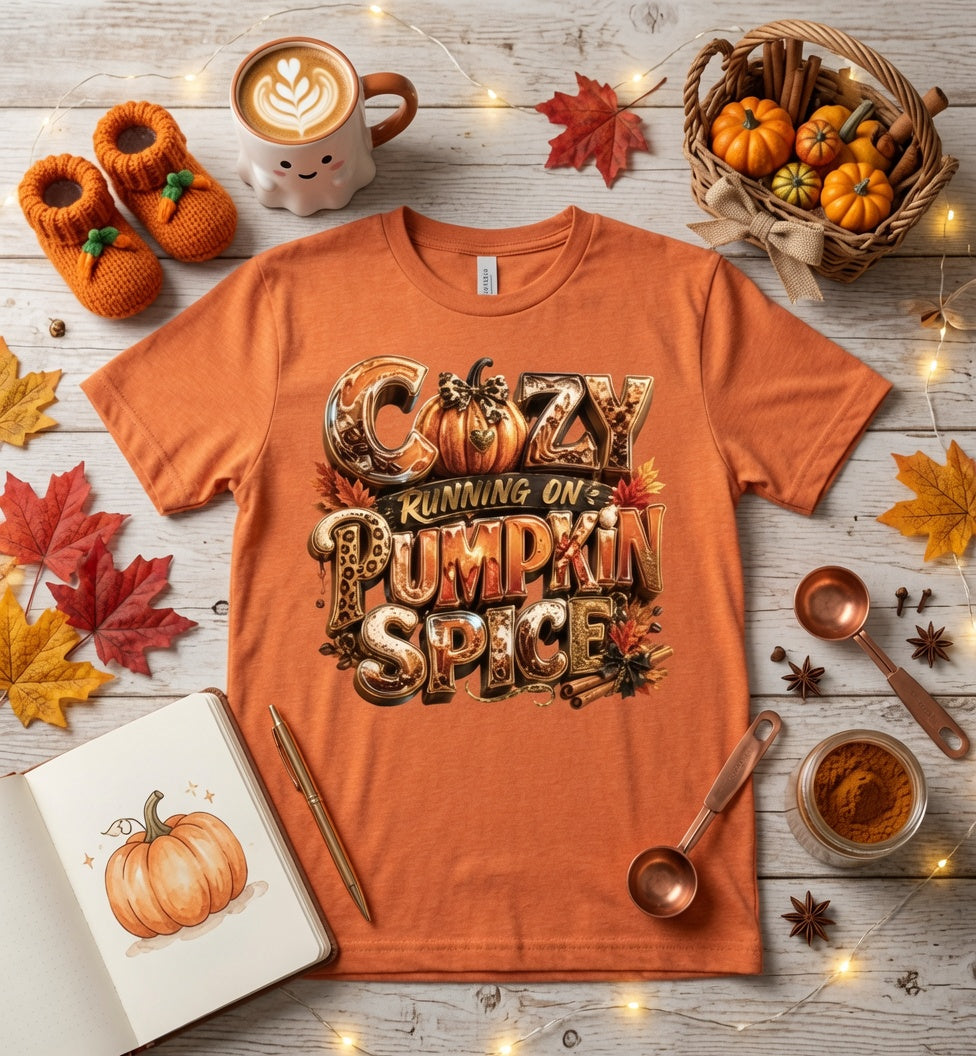 Cozy Running on Pumpkin Spice Women’s Fall Graphic T-Shirt