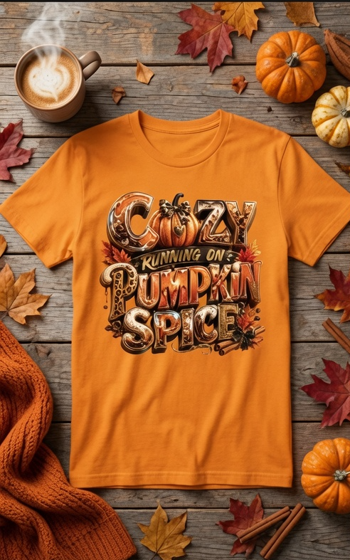 Cozy Running on Pumpkin Spice Women’s Fall Graphic T-Shirt