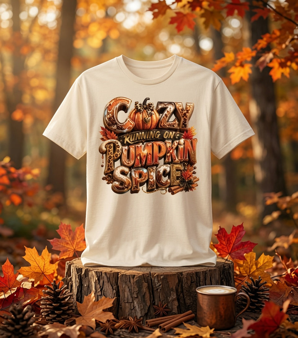 Cozy Running on Pumpkin Spice Women’s Fall Graphic T-Shirt