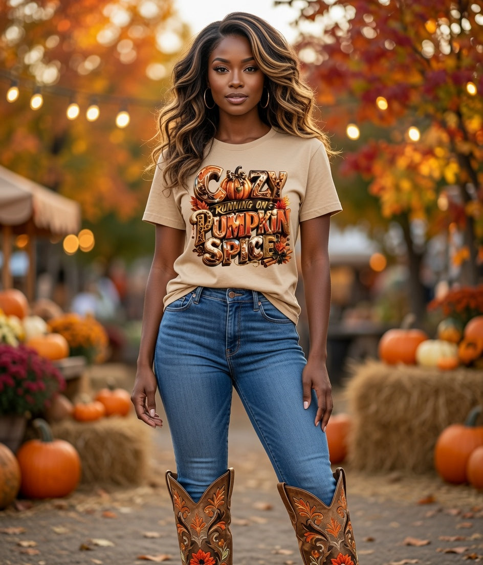 Cozy Running on Pumpkin Spice Women’s Fall Graphic T-Shirt