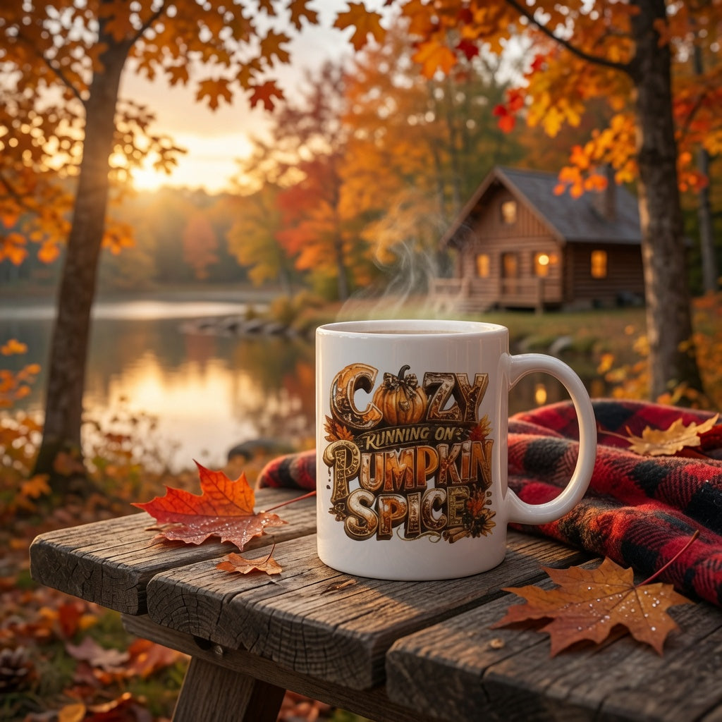 Cozy Running on Pumpkin Spice Fall Coffee Mug | 11oz White Mug