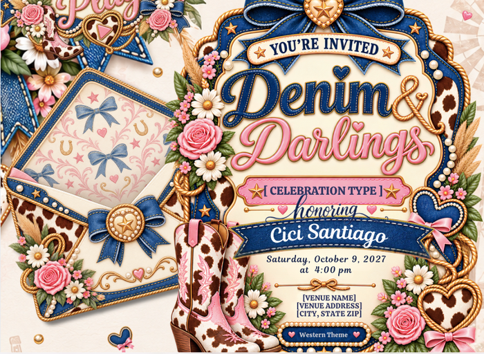 Denim & Darlings Interactive Invitation | Editable Canva Website Template